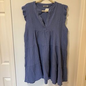 Unsubscribed Summer Mini Dress size 10 blue 100% silk tiered cottage core NWT